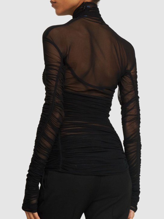 MUGLER: Mesh long sleeve turtleneck - Black - women_2 | Luisa Via Roma
