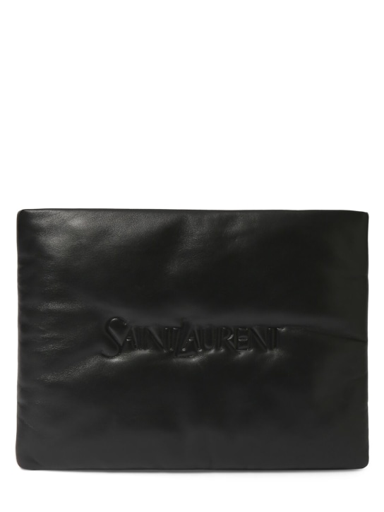 Saint Laurent: Saint Laurent large leather pouch - Black - men_0 | Luisa Via Roma