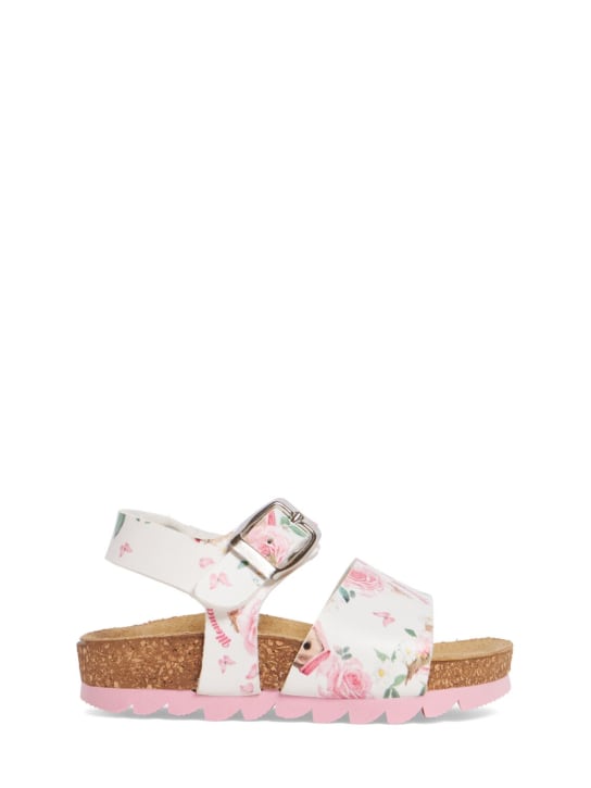 Monnalisa: Printed sandals - Beyaz/Pembe - kids-girls_0 | Luisa Via Roma