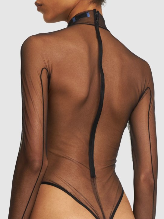 MUGLER: Body collo alto in tulle - Nero - women_2 | Luisa Via Roma