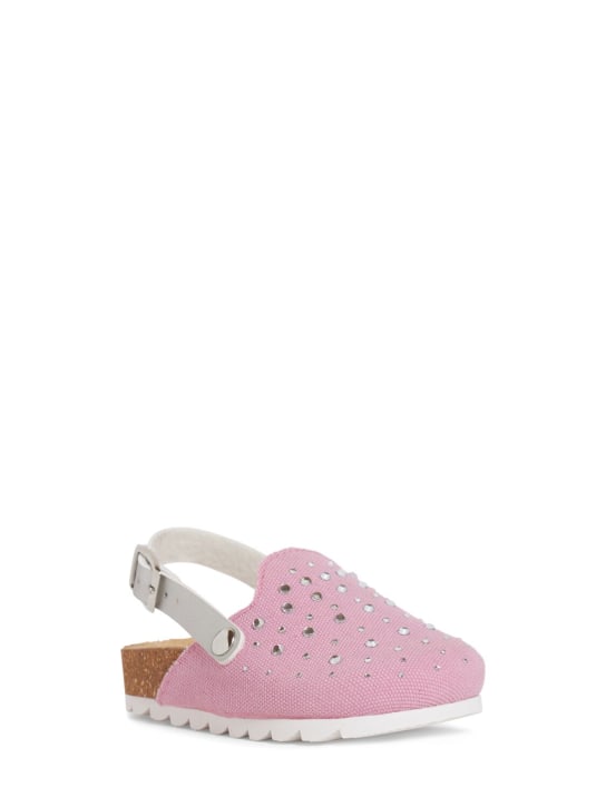 Monnalisa: Denim sabot sandals w/crystals - Pink - kids-girls_1 | Luisa Via Roma
