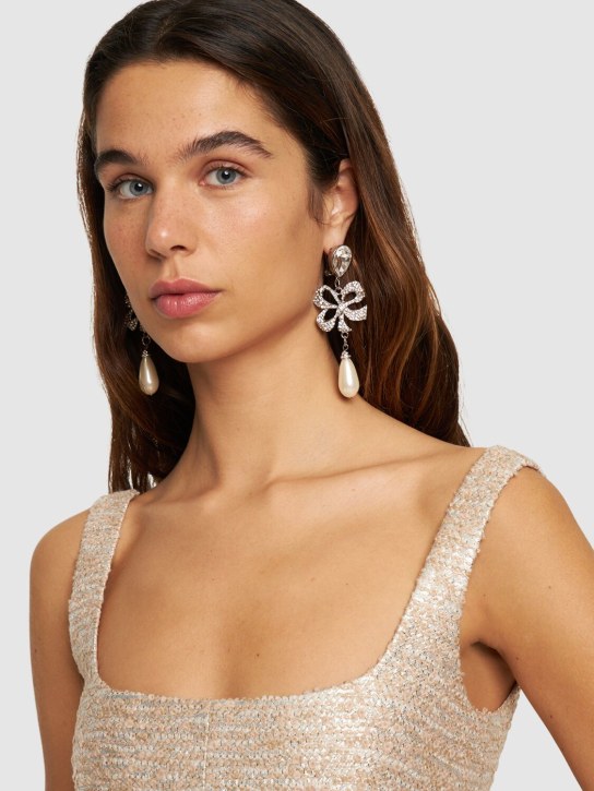 Alessandra Rich: Crystal bow & faux pearl earrings - Crystal/White - women_1 | Luisa Via Roma