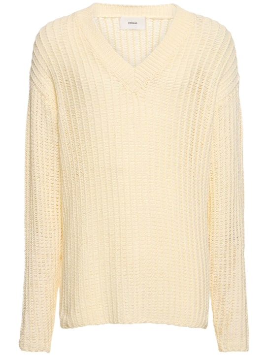 Commas: 休闲版型V领针织毛衣 - 米白色 - men_0 | Luisa Via Roma