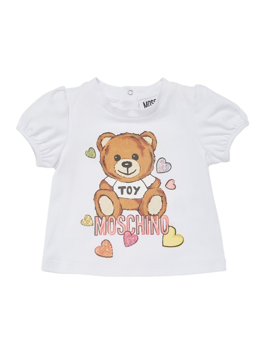 Moschino: T-shirt en jersey de coton & jupe en popeline - Blanc - kids-girls_1 | Luisa Via Roma