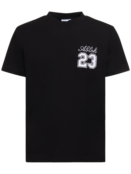 Off-White: 23 logo slim cotton t-shirt - Siyah - men_0 | Luisa Via Roma