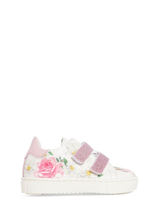 Monnalisa: Flower printed sneakers - Beyaz - kids-girls_0 | Luisa Via Roma