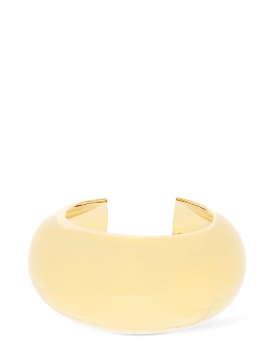 Saint Laurent: Rounded smooth brass cuff bracelet - Gold - women_0 | Luisa Via Roma