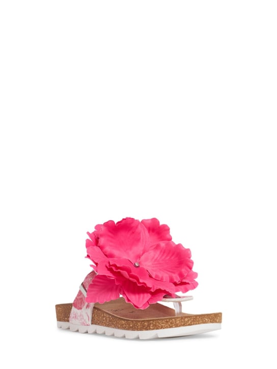 Monnalisa: Ramage slide sandals w/flower appliqué - Beige/Fuchsia - kids-girls_1 | Luisa Via Roma
