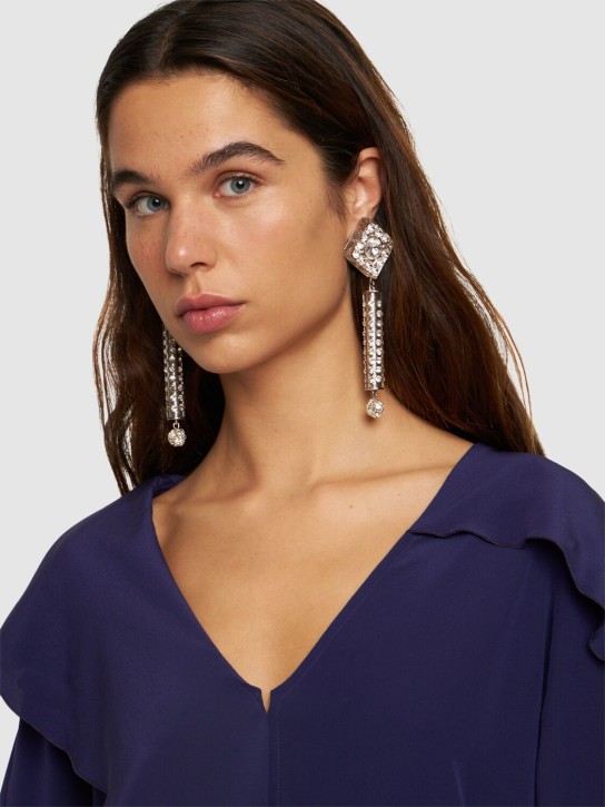 Alessandra Rich: Crystal earrings w/ pendant - Crystal/Clear - women_1 | Luisa Via Roma