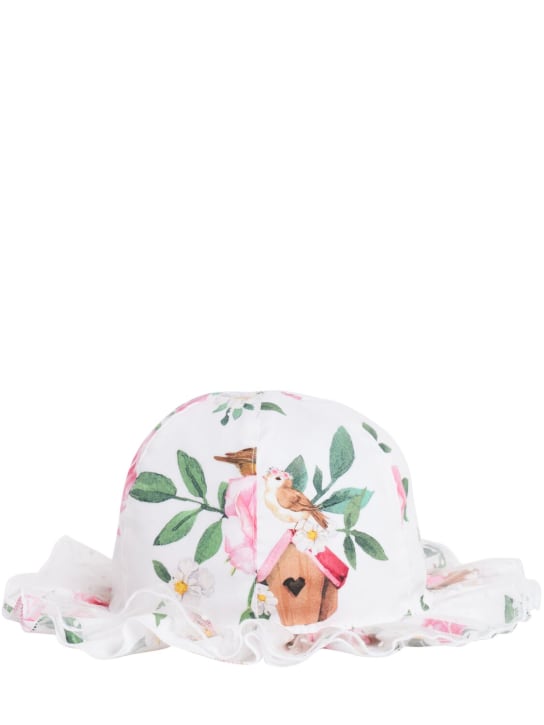 Monnalisa: Printed cotton poplin hat - White - kids-girls_1 | Luisa Via Roma