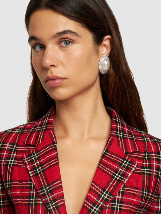 Alessandra Rich: Oval crystal & faux pearl earrings - Crystal/White - women_1 | Luisa Via Roma
