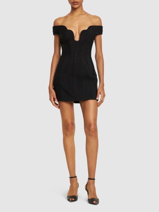 MUGLER: Vestido corto de sarga con hombros descubiertos - Negro - women_1 | Luisa Via Roma