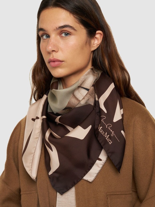 Max Mara: Teddy Dog printed silk carré scarf - women_1 | Luisa Via Roma