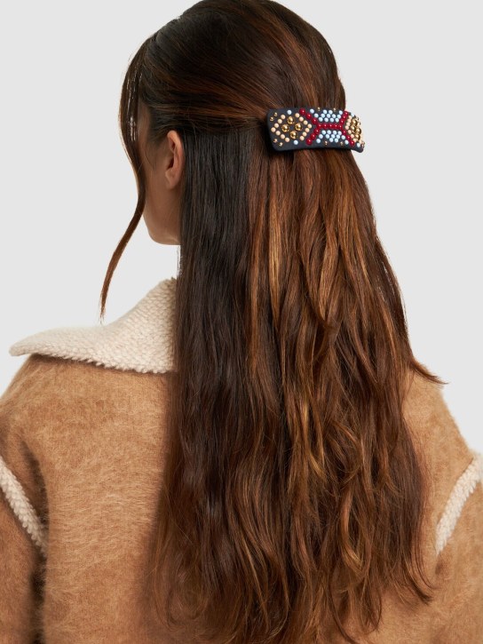 Etro: Barrette à cheveux en cuir embelli - Multicolore - women_1 | Luisa Via Roma