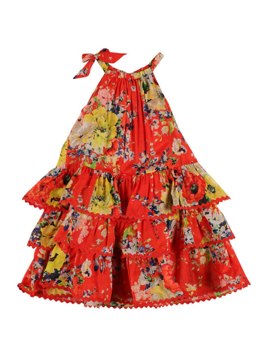 Zimmermann: Robe en mousseline de coton imprimé - Rouge/Multicolore - kids-girls_0 | Luisa Via Roma