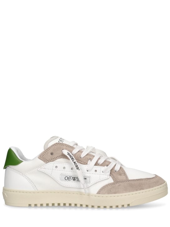 Off-White: 5.0皮革运动鞋 - 白色/绿色 - men_0 | Luisa Via Roma