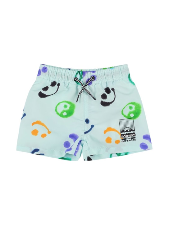 Molo: Shorts mare in nylon riciclato stampato - Celeste - kids-boys_0 | Luisa Via Roma