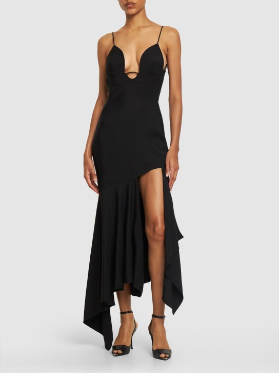 MUGLER: Asymmetrical twill long dress - Black - women_1 | Luisa Via Roma