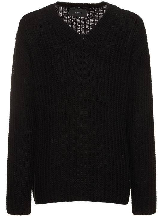 Commas: Relaxed fit V-neck knit sweater - Black - men_0 | Luisa Via Roma
