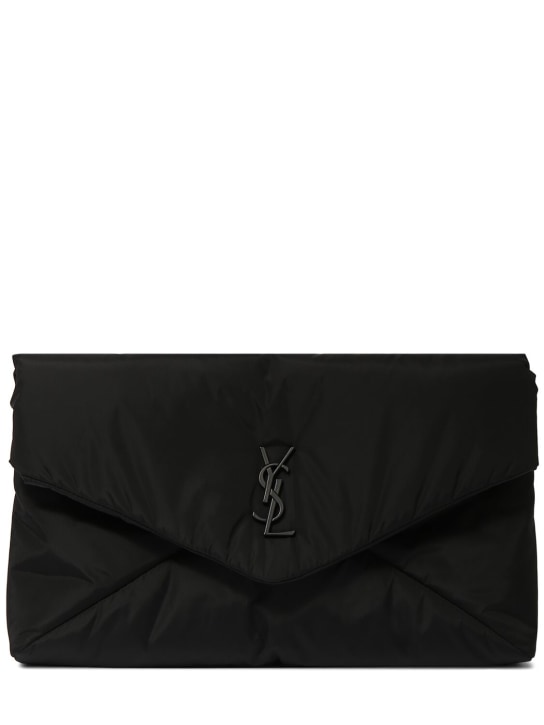 Saint Laurent: Grande pochette en cuir à monogramme YSL - Noir - men_0 | Luisa Via Roma