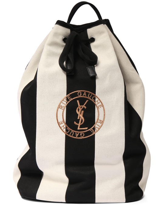 Saint Laurent: Rive Gauche cotton & linen body bag - White/Black - men_0 | Luisa Via Roma
