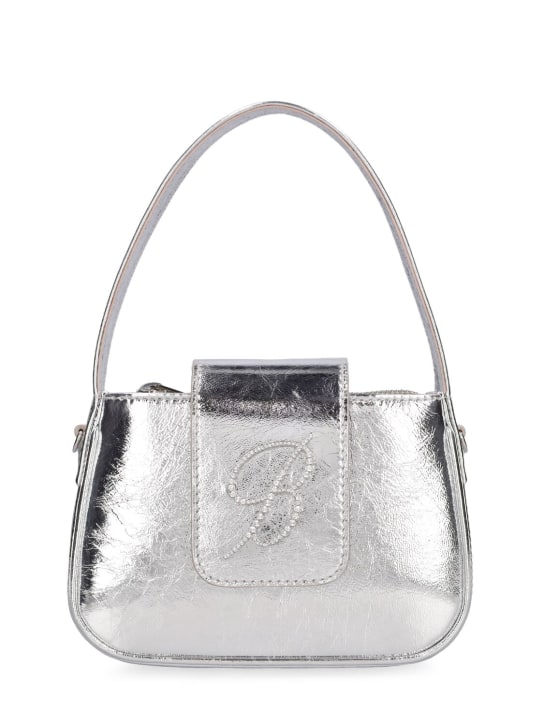 Blumarine: B laminated leather top handle bag - Silver - women_0 | Luisa Via Roma