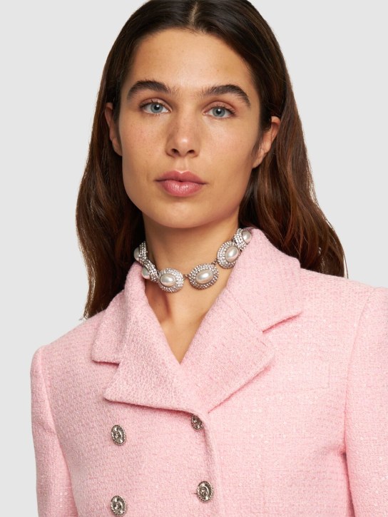 Alessandra Rich: Oval faux pearl & crystal necklace - Crystal/White - women_1 | Luisa Via Roma