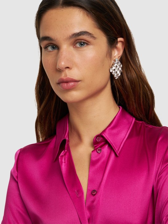 Alessandra Rich: Square crystal stud earrings - Silver - women_1 | Luisa Via Roma