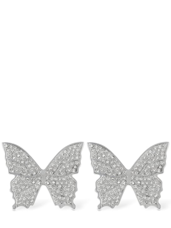 Blumarine: Butterfly crystal stud earrings - Silver - women_0 | Luisa Via Roma
