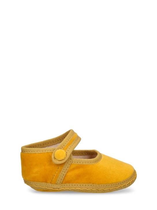 Vibi Venezia: Velvet Mary Jane pre-walker shoes - Yellow - kids-boys_0 | Luisa Via Roma
