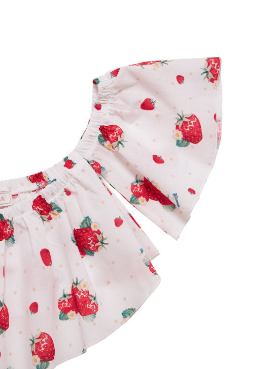 Monnalisa: Haut & jupe en mousseline de coton imprimé - Blanc/Rouge - kids-girls_1 | Luisa Via Roma
