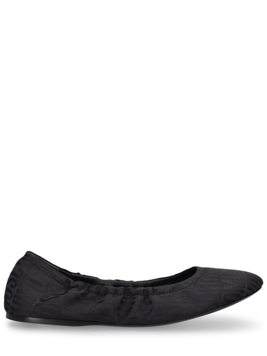 Moschino: 10毫米logo提花芭蕾平底鞋 - 黑色 - women_0 | Luisa Via Roma