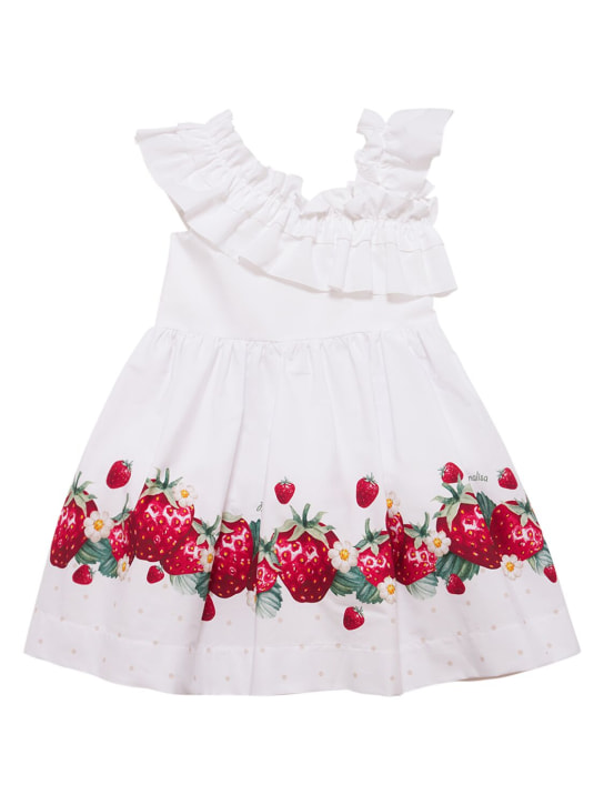 Monnalisa: Printed cotton poplin dress - White - kids-girls_0 | Luisa Via Roma