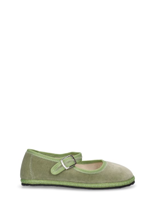 Vibi Venezia: Cotton velvet Mary Jane loafers - Light Green - kids-girls_0 | Luisa Via Roma