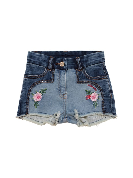 Monnalisa: Embellished cotton denim shorts - Mavi - kids-girls_0 | Luisa Via Roma