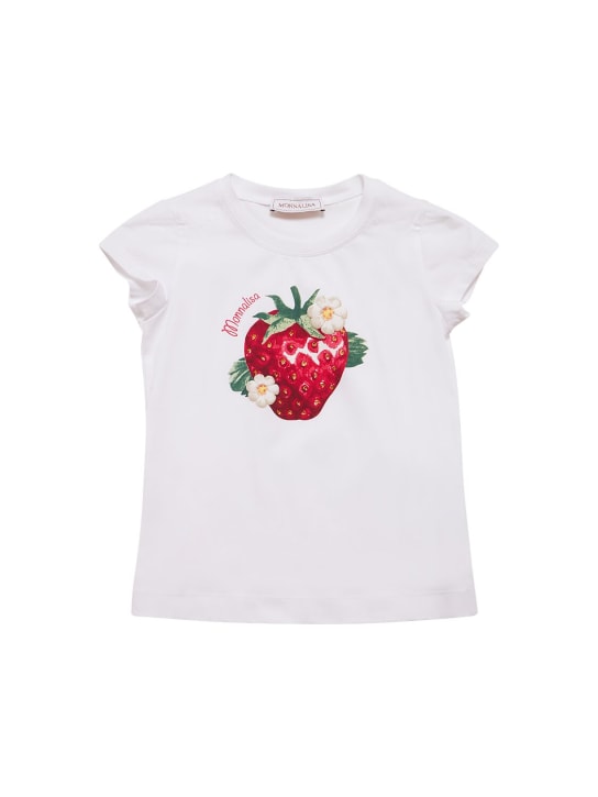 Monnalisa: Printed cotton jersey t-shirt - Beyaz - kids-girls_0 | Luisa Via Roma