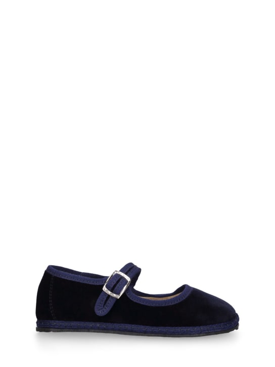 Vibi Venezia: Cotton velvet Mary Jane loafers - Navy - kids-girls_0 | Luisa Via Roma