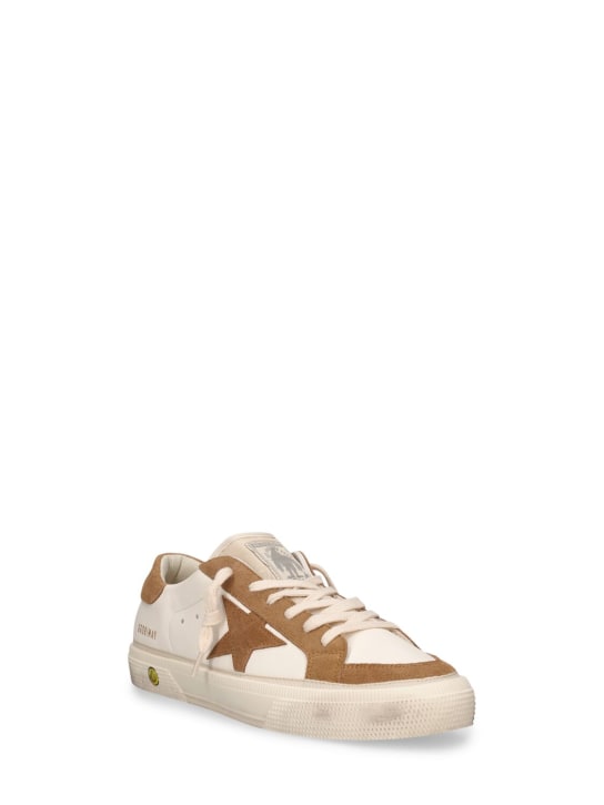 Golden Goose: May leather lace-up sneakers - White/Brown - kids-boys_1 | Luisa Via Roma
