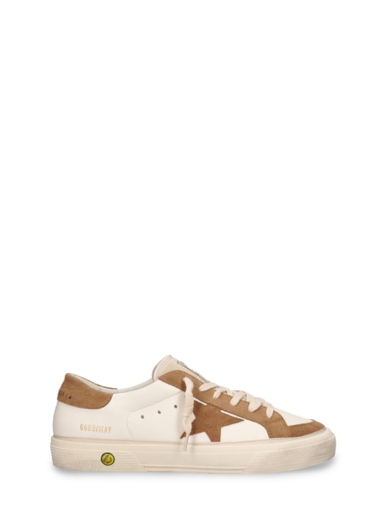Golden Goose: May leather lace-up sneakers - White/Brown - kids-boys_0 | Luisa Via Roma