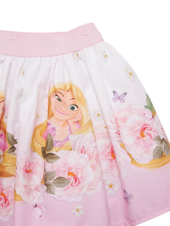 Monnalisa: Rapunzel printed cotton poplin skirt - Beyaz/Pembe - kids-girls_1 | Luisa Via Roma