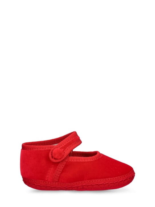 Vibi Venezia: Velvet Mary Jane pre-walker shoes - Red - kids-boys_0 | Luisa Via Roma