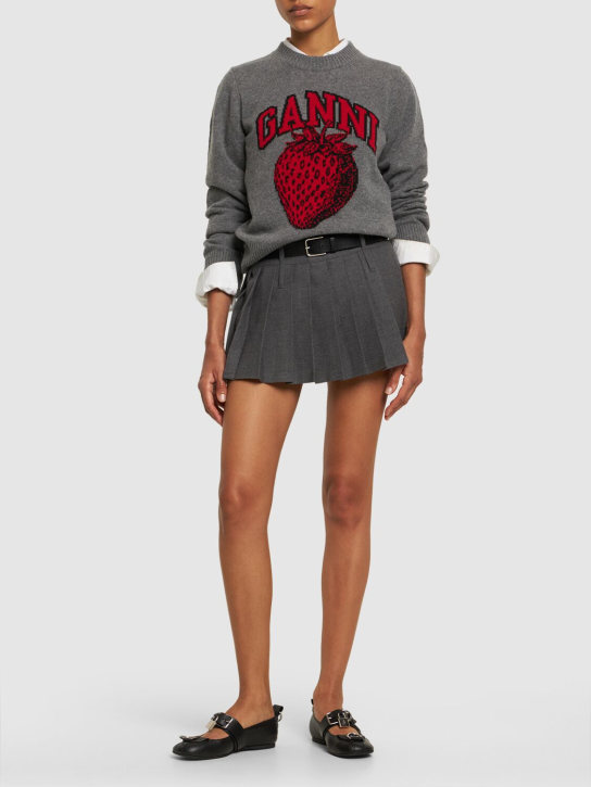 GANNI: Strawberry logo wool blend sweater - women_1 | Luisa Via Roma