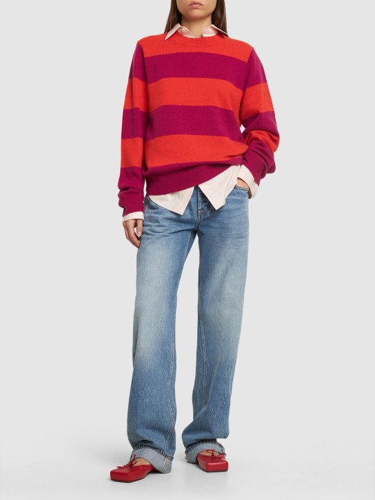 Guest In Residence: Striped cashmere crewneck sweater - Fuchsia/Red - women_1 | Luisa Via Roma