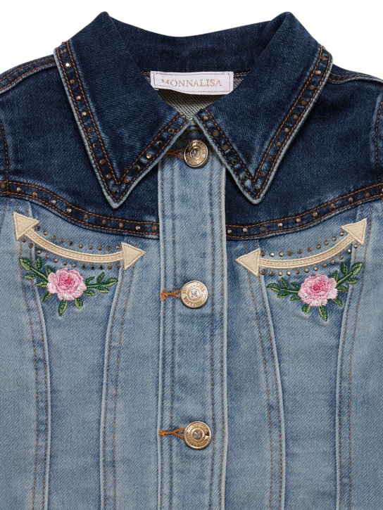 Monnalisa: Embellished cotton denim jacket - Mavi - kids-girls_1 | Luisa Via Roma