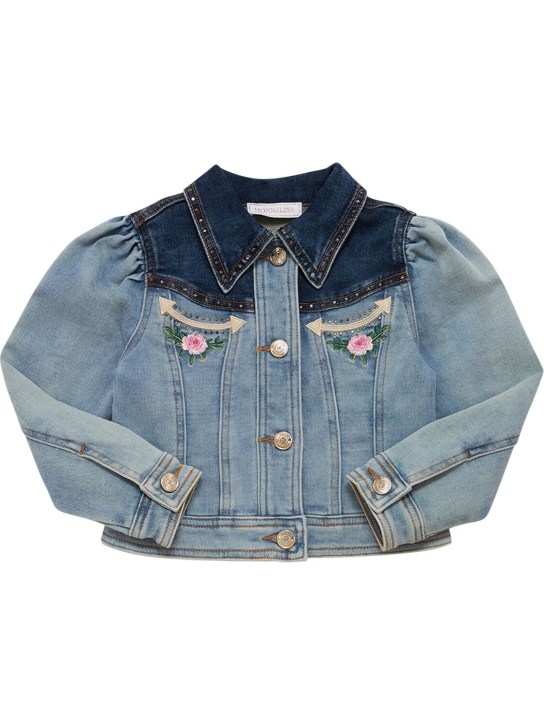 Monnalisa: Embellished cotton denim jacket - Mavi - kids-girls_0 | Luisa Via Roma