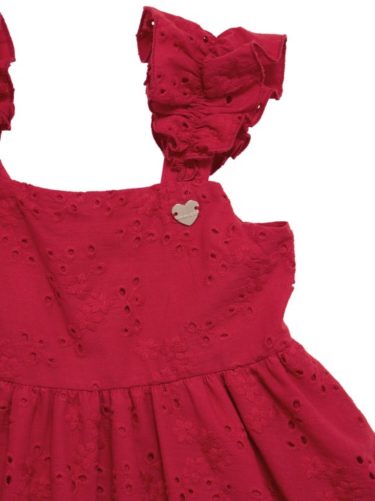 Monnalisa: 刺绣棉质细布连衣裙 - 红色 - kids-girls_1 | Luisa Via Roma