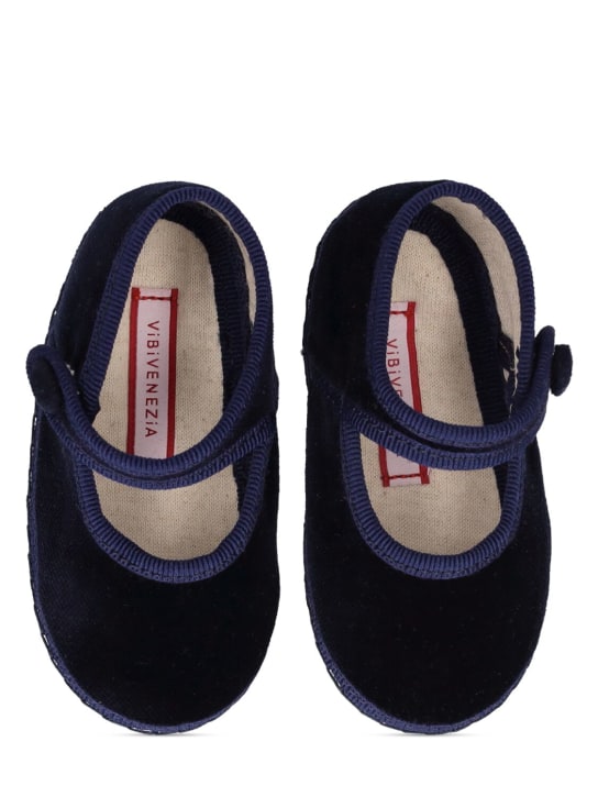 Vibi Venezia: Chaussures nouveau-né Mary Jane en velours - Bleu Marine - kids-girls_1 | Luisa Via Roma