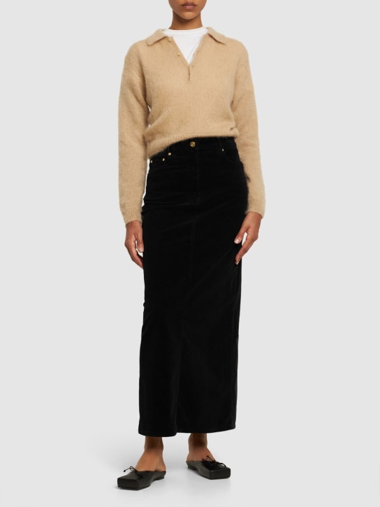 GANNI: Washed cotton corduroy long skirt - Black - women_1 | Luisa Via Roma