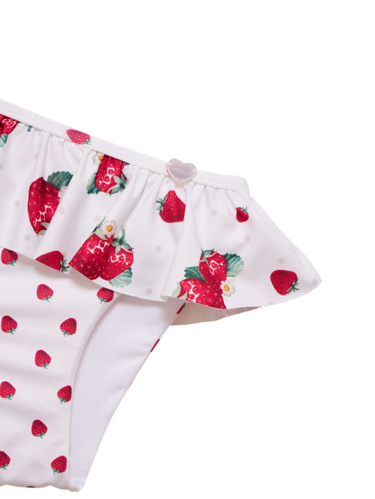 Monnalisa: Printed lycra one piece swimsuit - Beyaz/Kırmızı - kids-girls_1 | Luisa Via Roma
