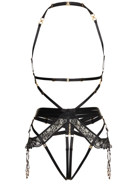 Bordelle: Mari suspender harness w/strap details - Siyah - women_0 | Luisa Via Roma